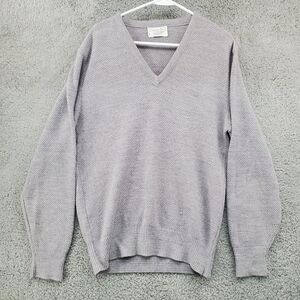 Vtg Christian Dior V Neck Sweater Mens Large Embroidered Logo Made In USA Gray
